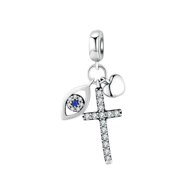Charm Cruz con Brillos y Ojo Turco