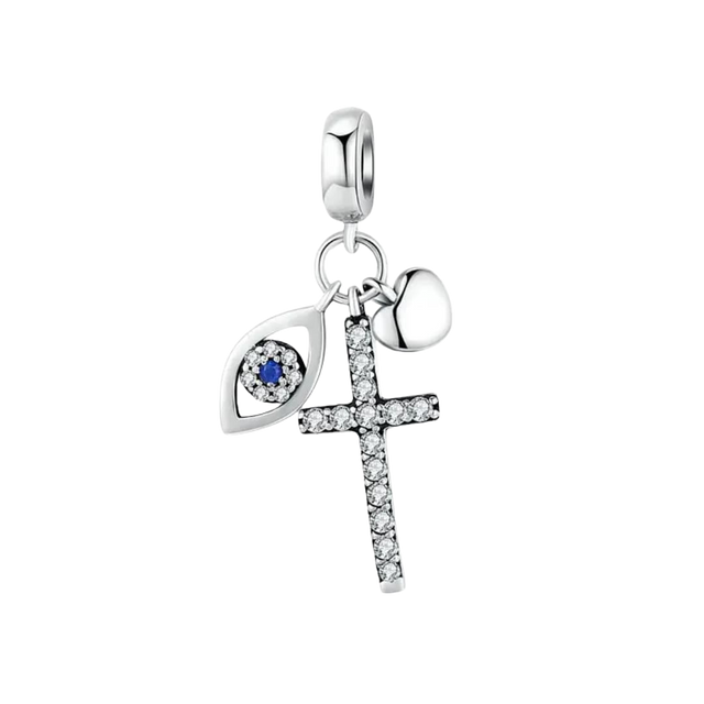 Charm Cruz con Brillos y Ojo Turco