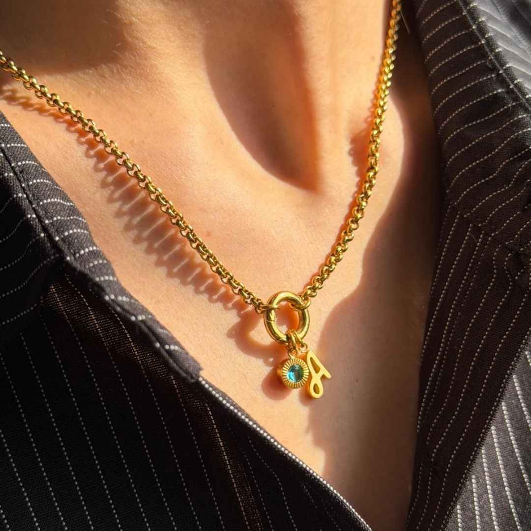 Cadena Rolo con Charm Letra Inicial