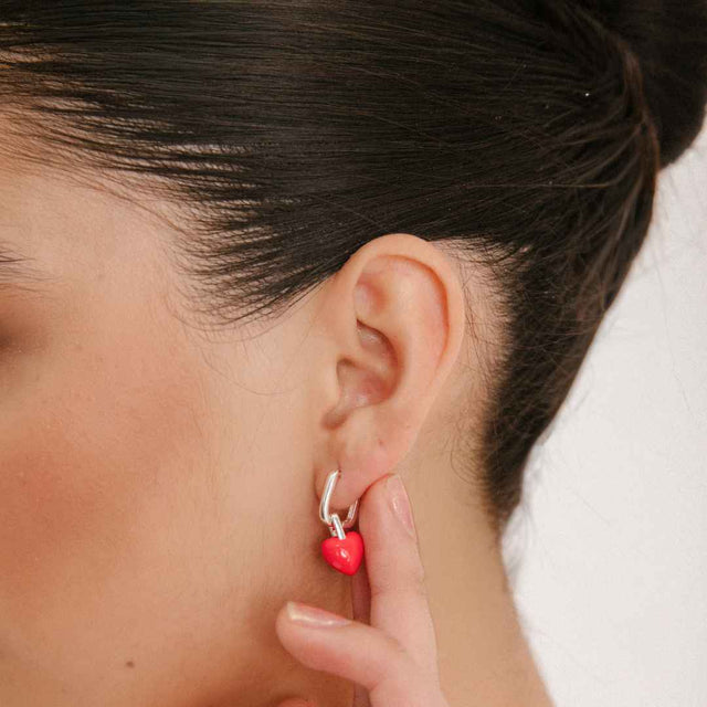 Par de Aros Corazon Rojo