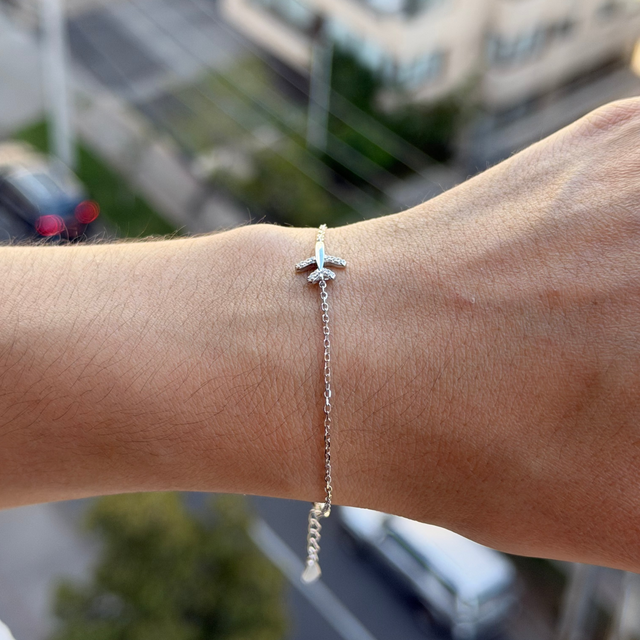 Pulsera de Plata 925 Avión Bañada en Rodio