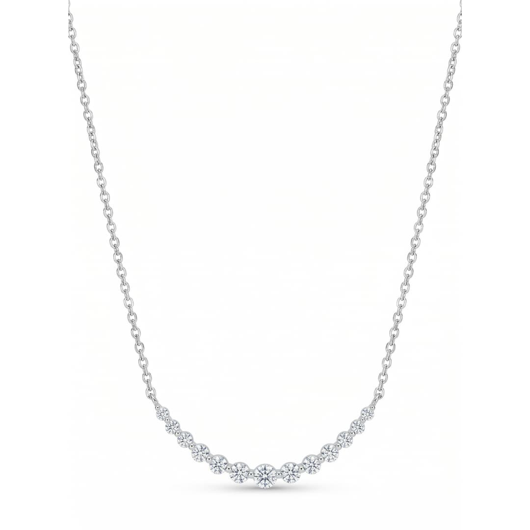 Collar de Circones Plateado Elegante, Acabado en Rodio