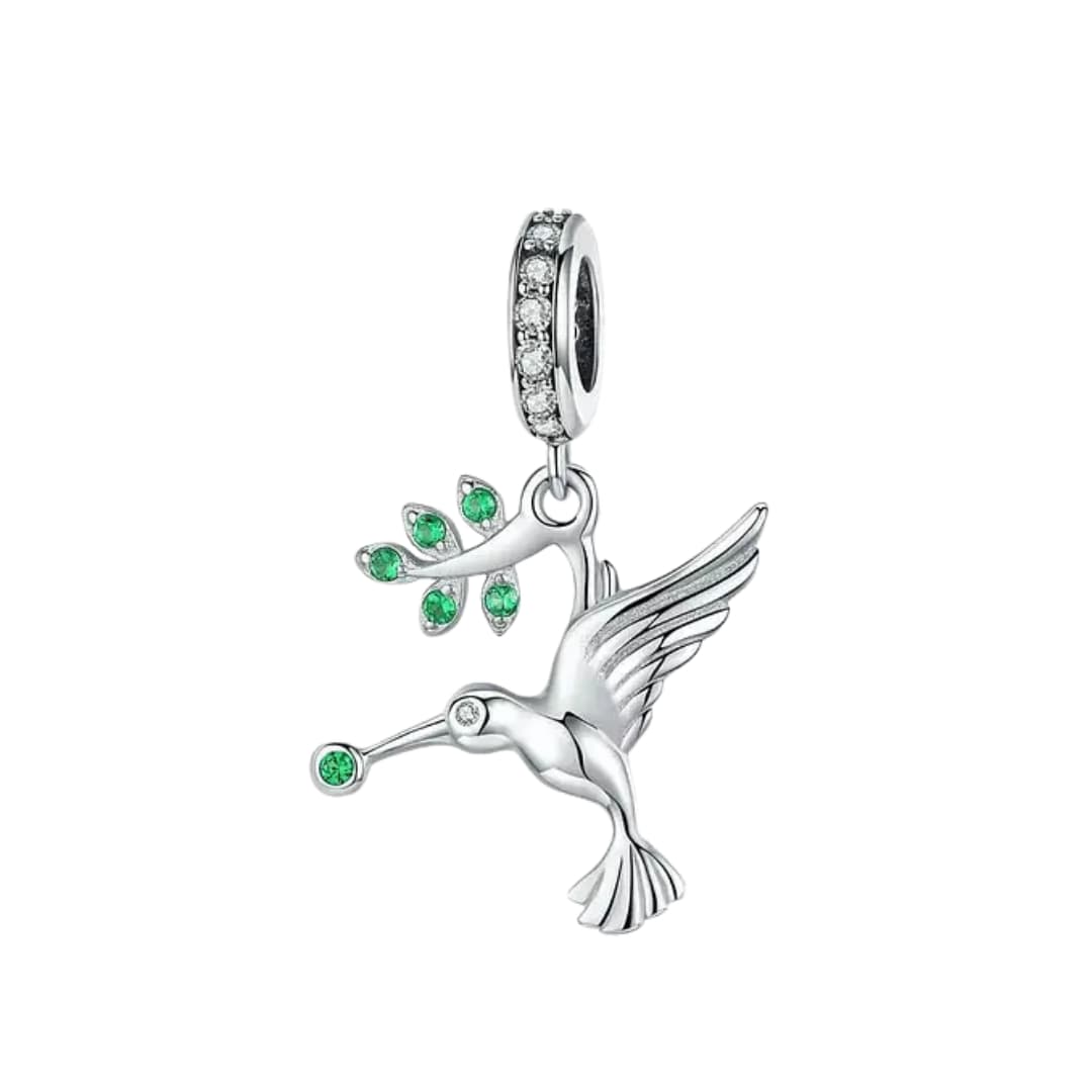 Charm Colibrí Plateado con Rama