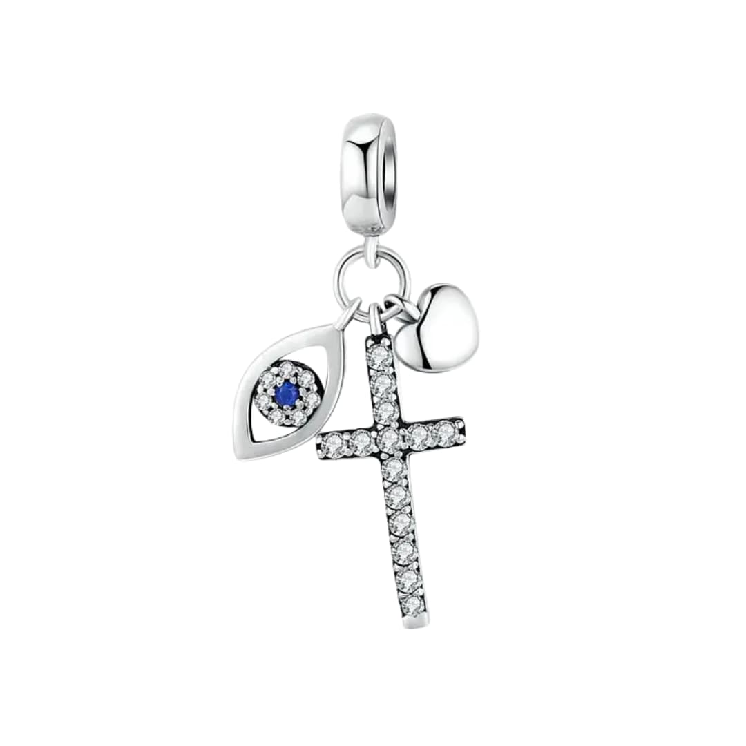 Charm Cruz con Brillos y Ojo Turco