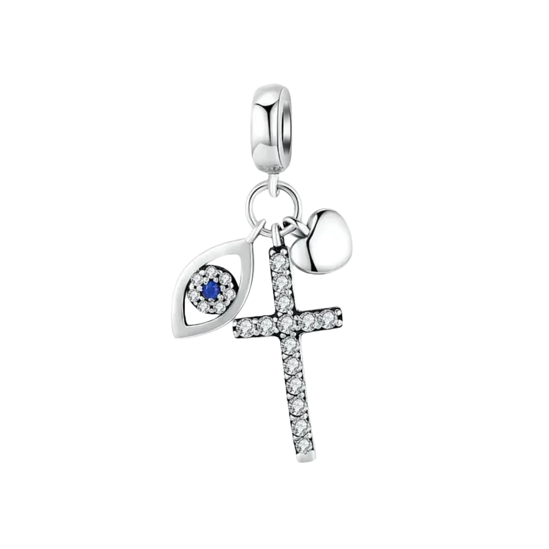 Charm Cruz con Brillos y Ojo Turco