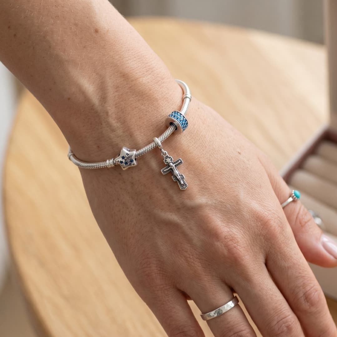 Clip Celeste brillante Enchapado en Plata