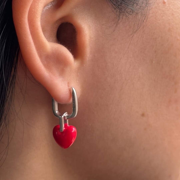 Par de Aros Corazon Rojo
