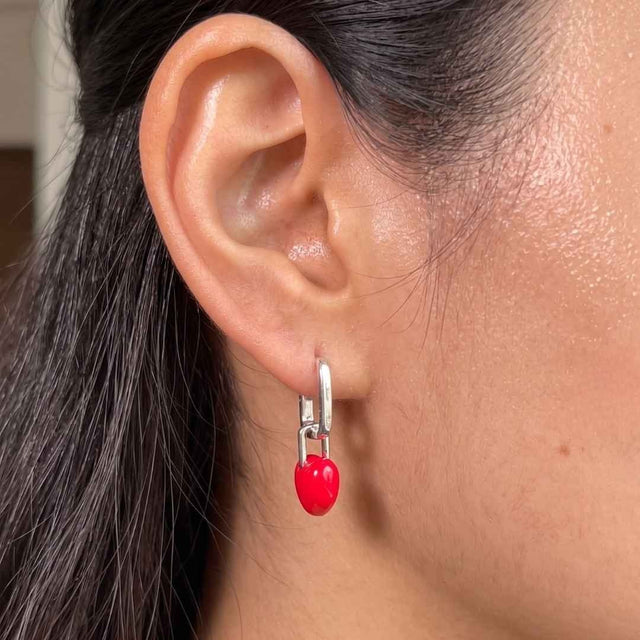 Par de Aros Corazon Rojo