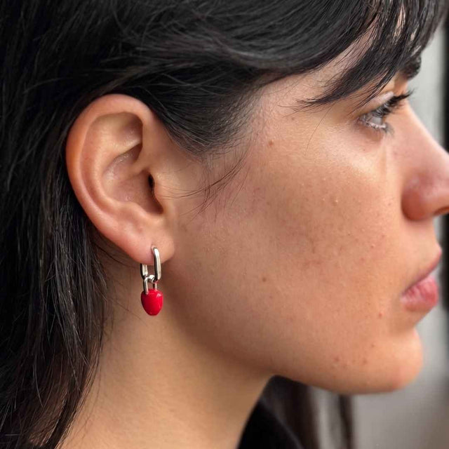 Par de Aros Corazon Rojo