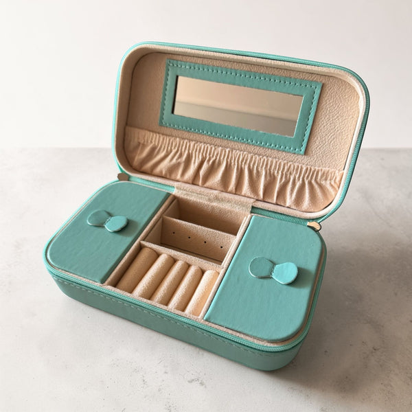 Joyero Organizador con Espejo Verde Agua 🩵