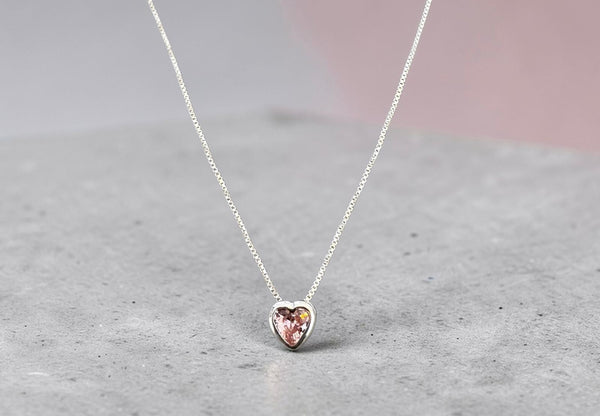Collar de Plata de Corazón Rosa