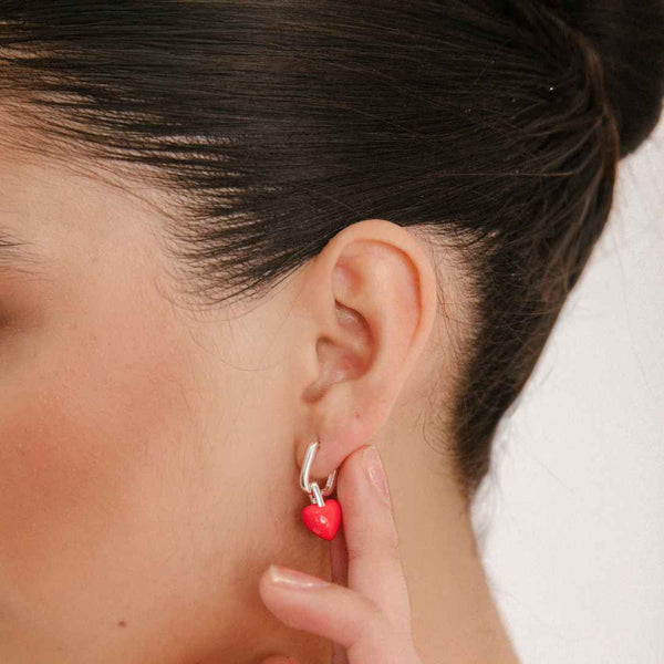 Par de Aros Corazon Rojo