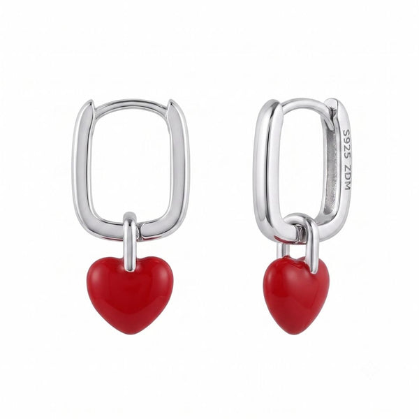Par de Aros Corazon Rojo