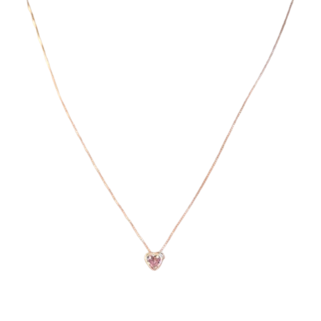 Collar de Plata de Corazón Rosa
