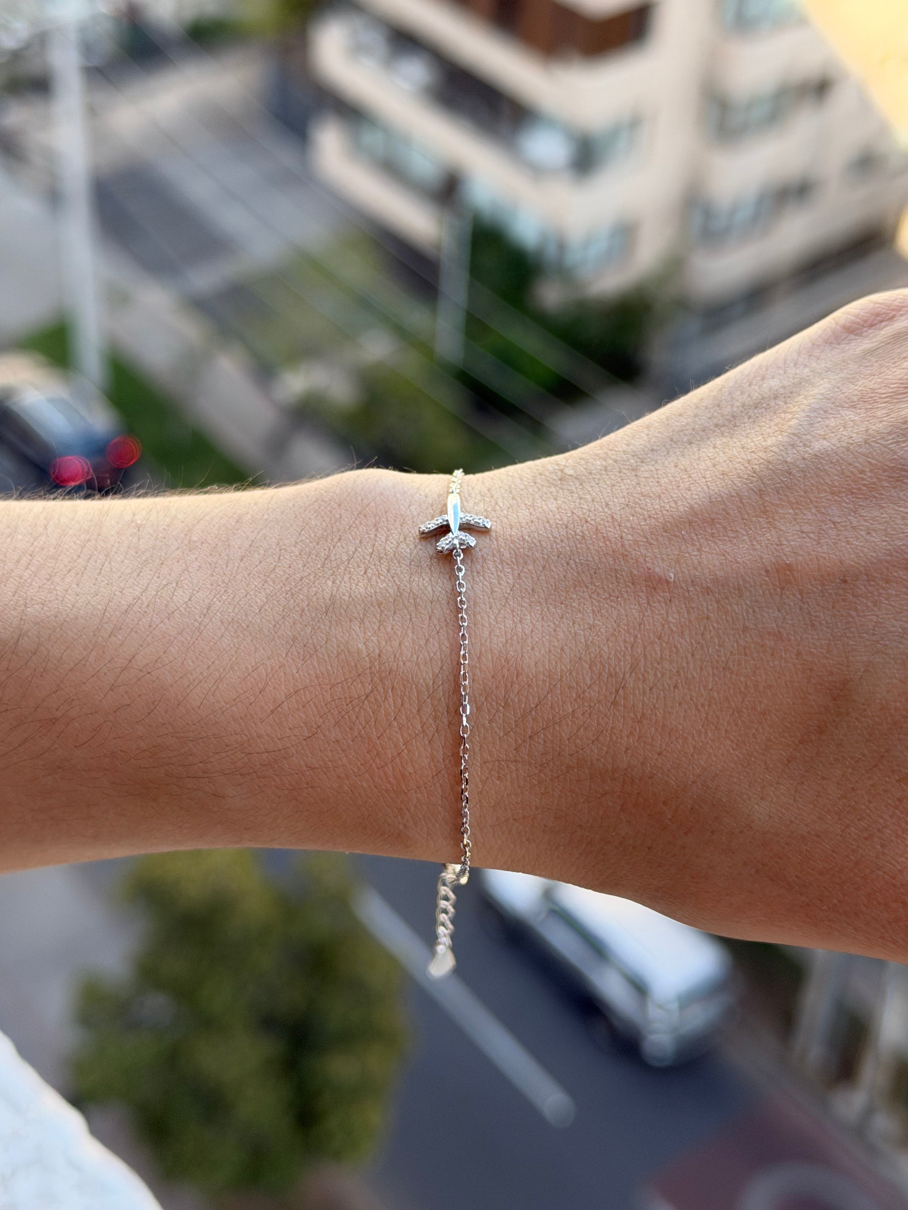 Pulsera de Plata 925 Avión Bañada en Rodio
