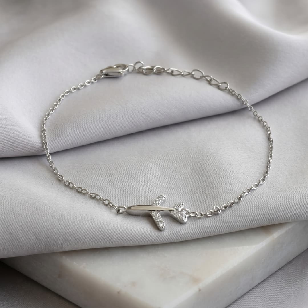 Pulsera de Plata 925 Avión Bañada en Rodio