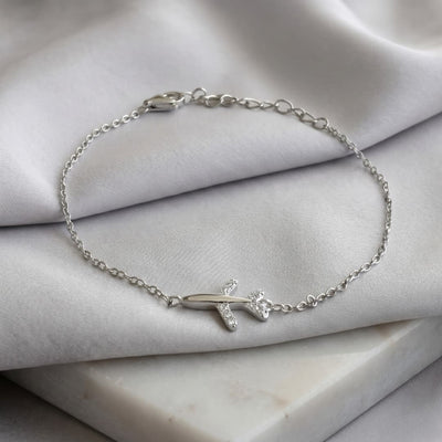 Pulsera de Plata 925 Avión Bañada en Rodio