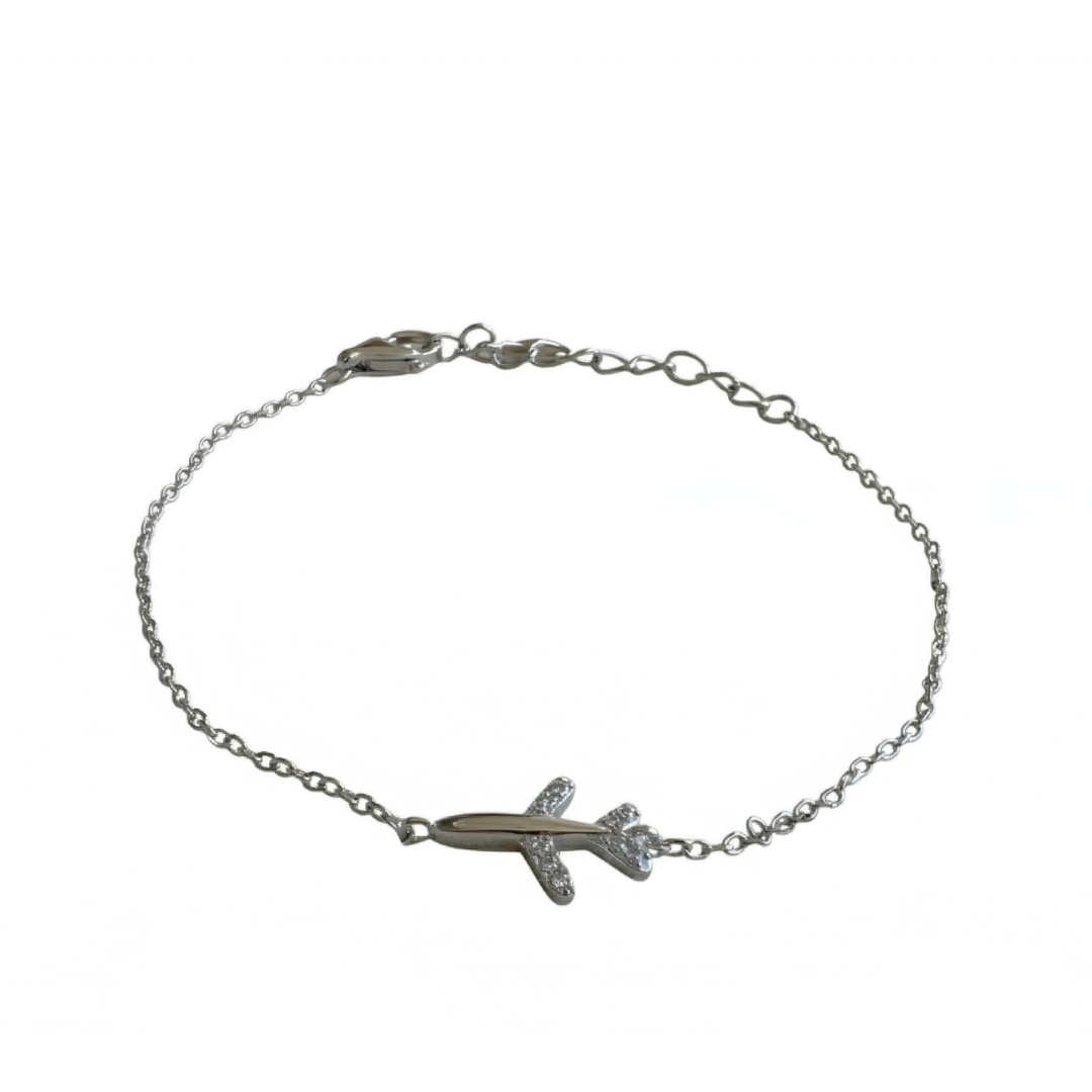 Pulsera de Plata 925 Avión Bañada en Rodio